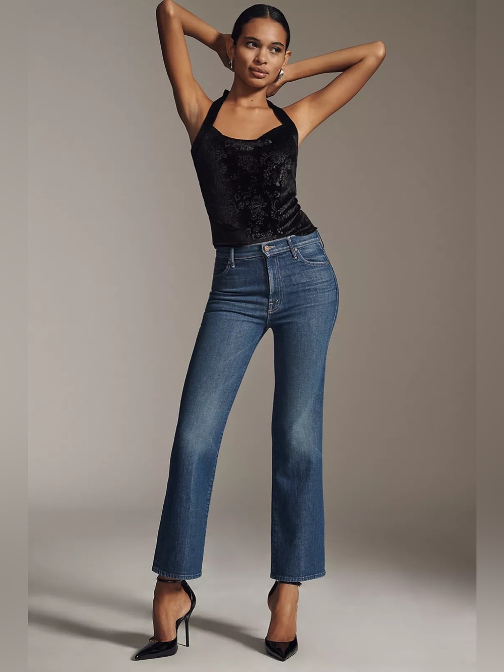 NEW MOTHER The Kick It Flood High-Rise Ankle Jeans in Do Not Disturb, Size 34